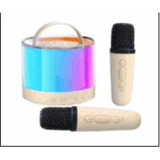 Колонка портативна з Bluetooth та 2 караоке мікрофонами RGB підсвічування бежевий
