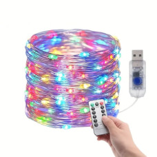 Гірлянда «роса» 60 м 600 LED різнокольорова (мультиколор) з USB і пультом ДУ